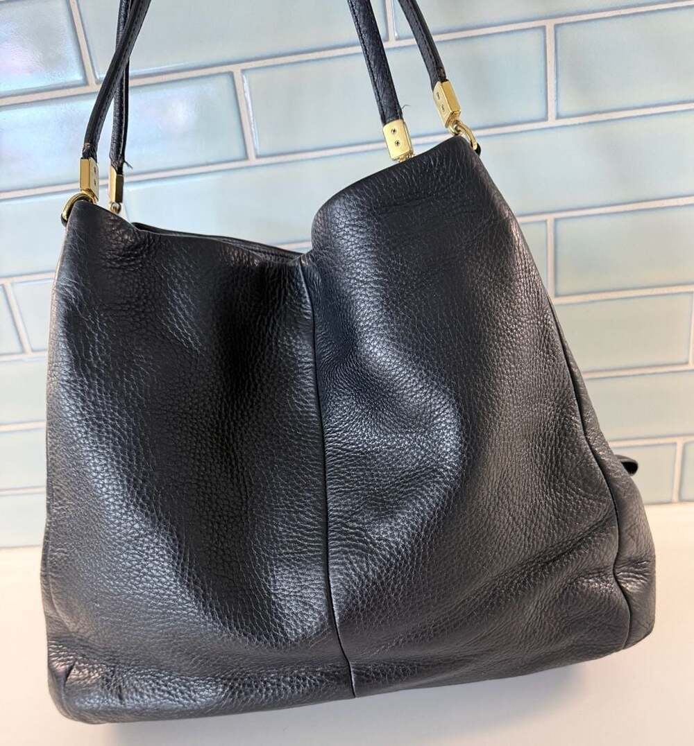 Coach Madison Phoebe Black Peppled Leather Shoulder Bag Hobo